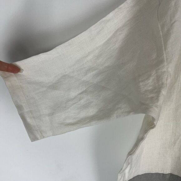 Magic Linen Color-Block Linen Dress Adria in White and Gray Lagenlook XL Pocket​ - Picture 5 of 9